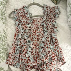 Red and blue floral top